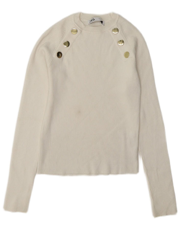 Zara Womens Crop Boat Neck Jumper Sweater UK 12 Medium White Viscose