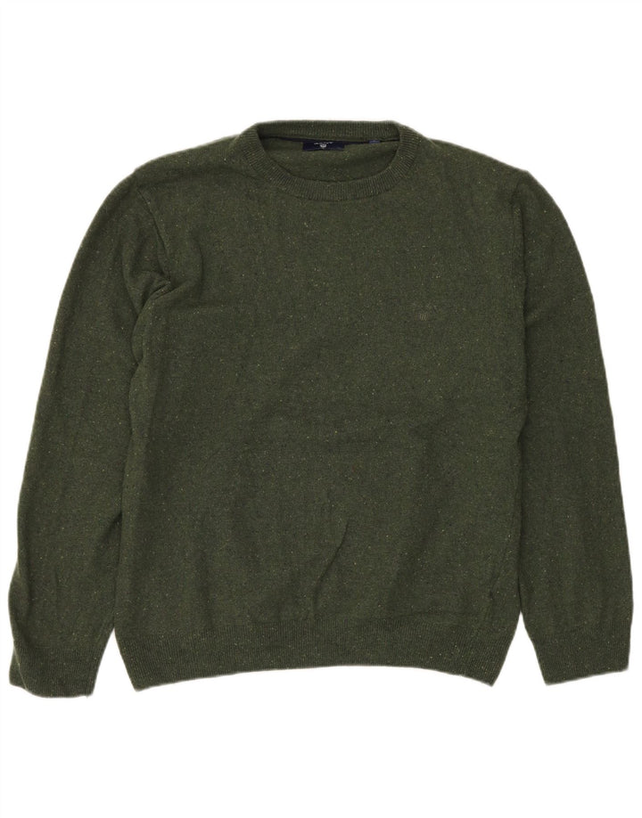 GANT Womens Crew Neck Jumper Sweater UK 16 Large Green Flecked Wool