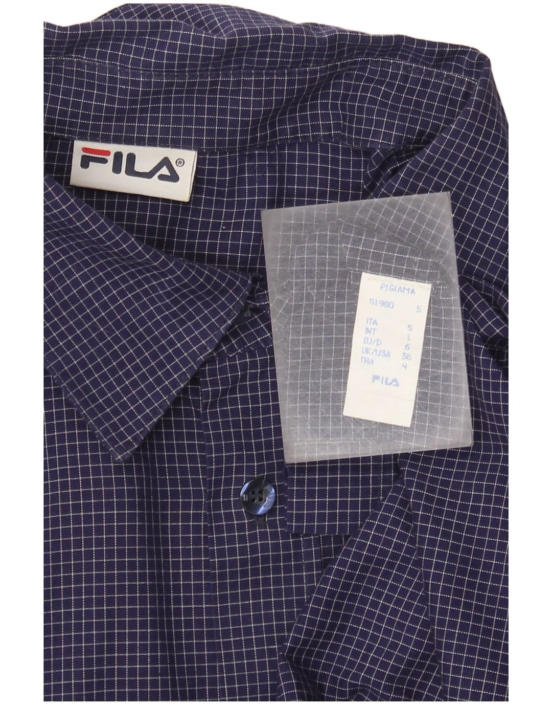 Fila Mens Shirt Large Navy Blue Gingham Cotton