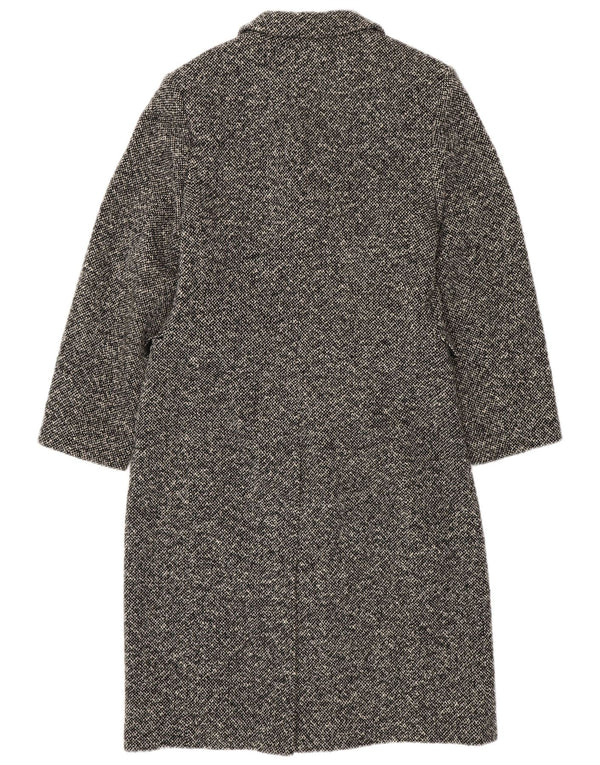 MICHELE BOYARD Womens Overcoat UK 12 Medium Black Flecked Wool