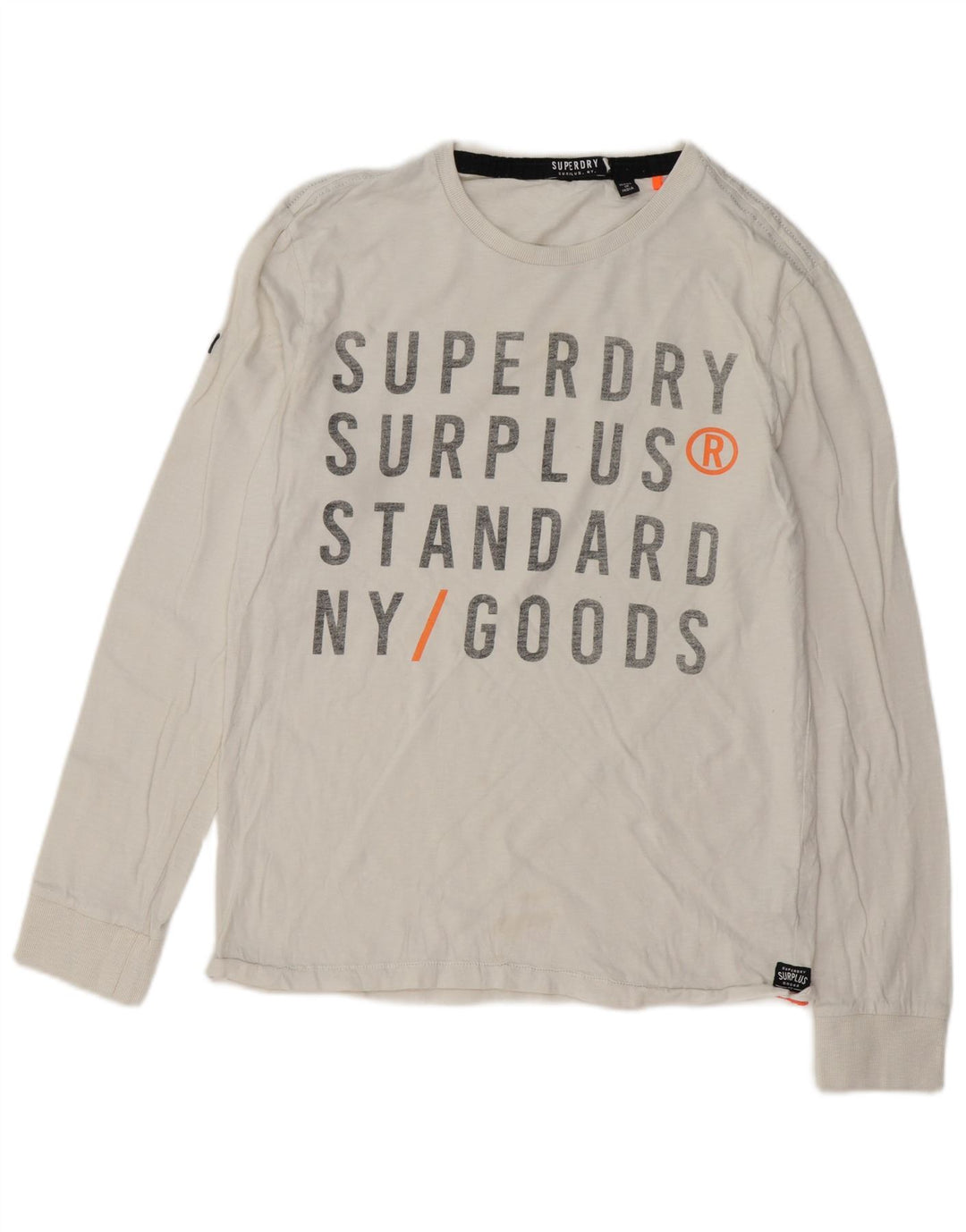SUPERDRY Mens Graphic Top Long Sleeve Large White Cotton