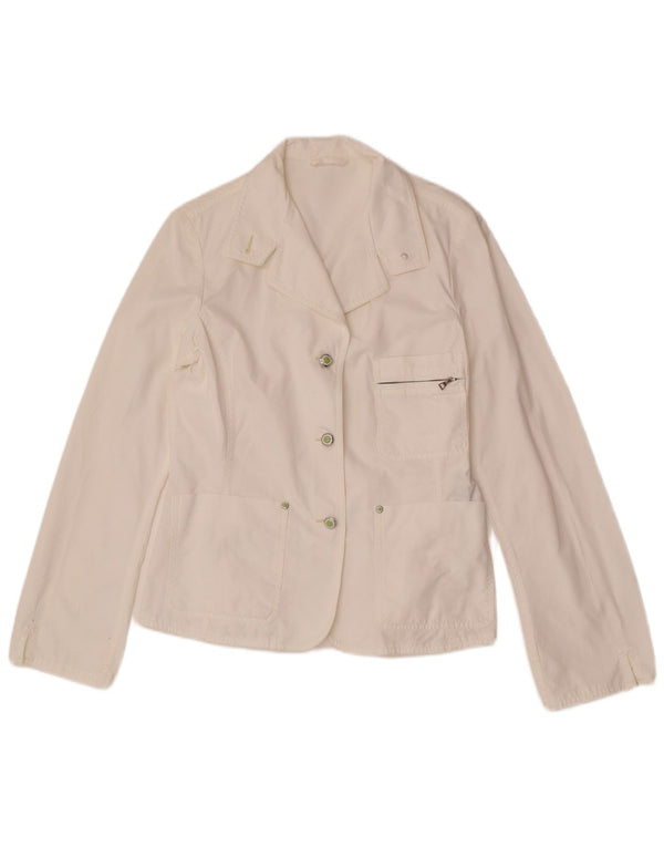 Belfe Womens 3 Button Blazer Jacket UK 10 Small White Cotton