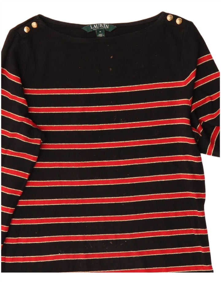 Ralph Lauren Womens Top Long Sleeve UK 12 Medium Black Striped Cotton