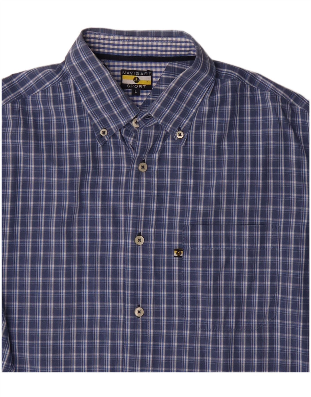 Navigare Mens Shirt Large Blue Check Cotton