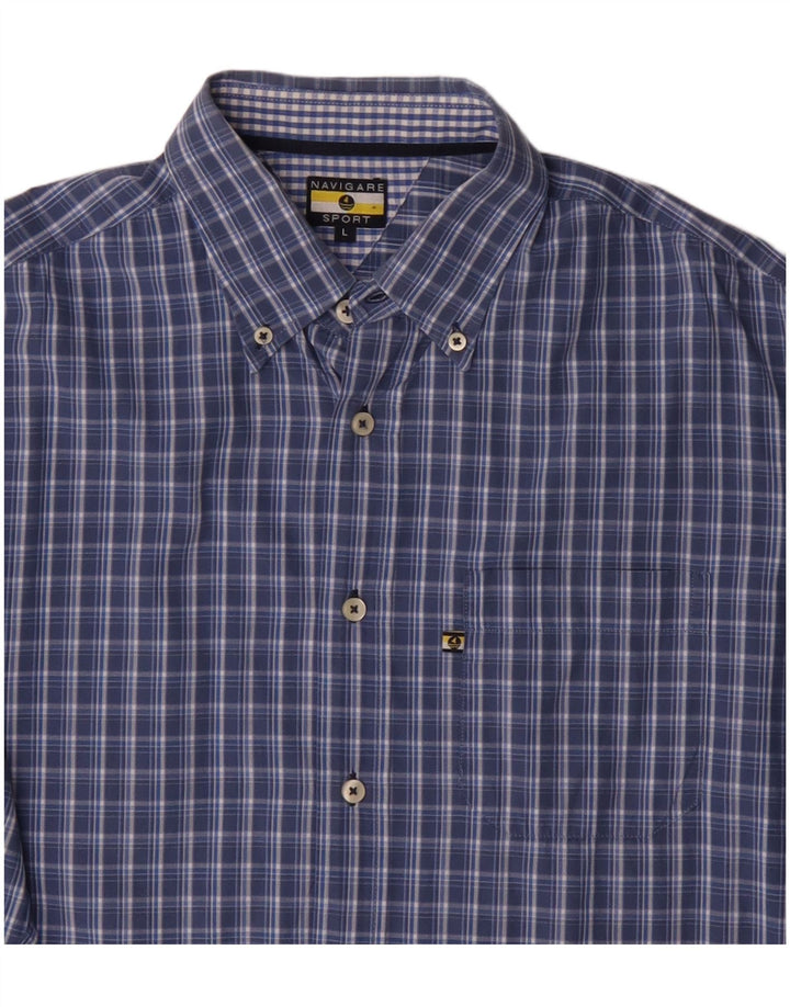 Navigare Mens Shirt Large Blue Check Cotton