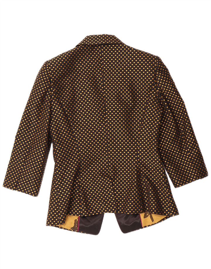 TED BAKER Womens 3/4 Sleeve Blazer Jacket Size 2 Small Black Polka Dot