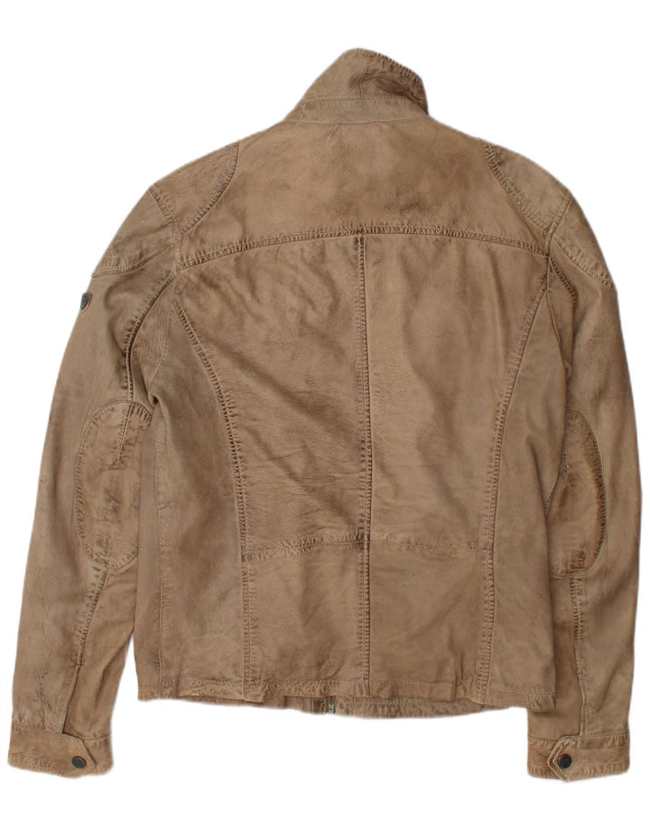Gipsy Mens Leather Jacket UK 36 Small Beige