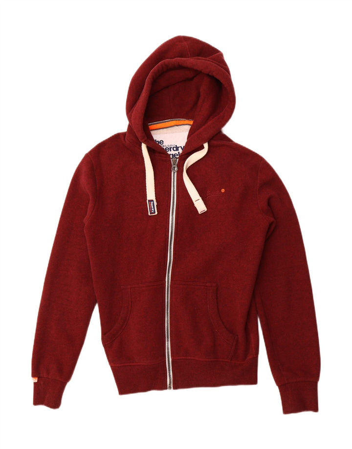 SUPERDRY Mens Zip Hoodie Sweater Medium Burgundy Flecked Cotton