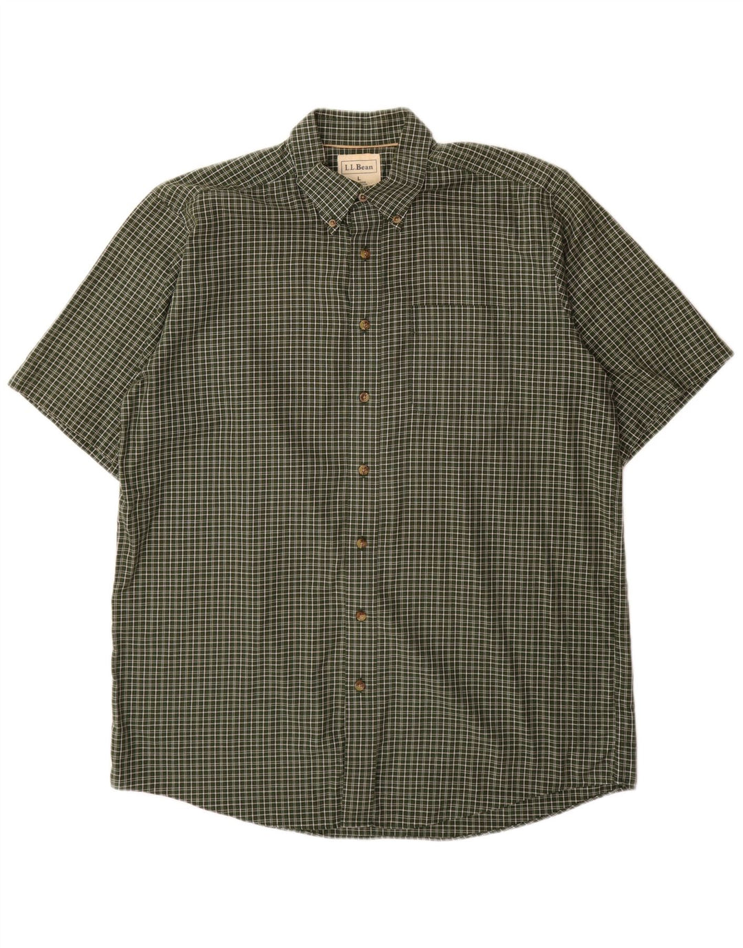 L.L.BEAN Mens Tall Short Sleeve Shirt Large Khaki Check Cotton