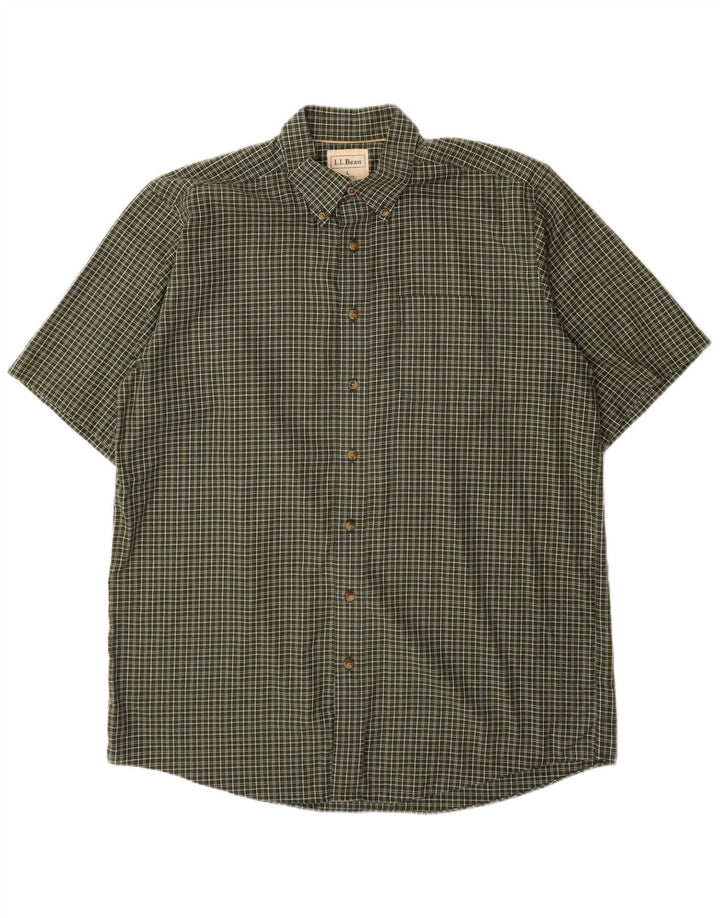 L.L.BEAN Mens Tall Short Sleeve Shirt Large Khaki Check Cotton