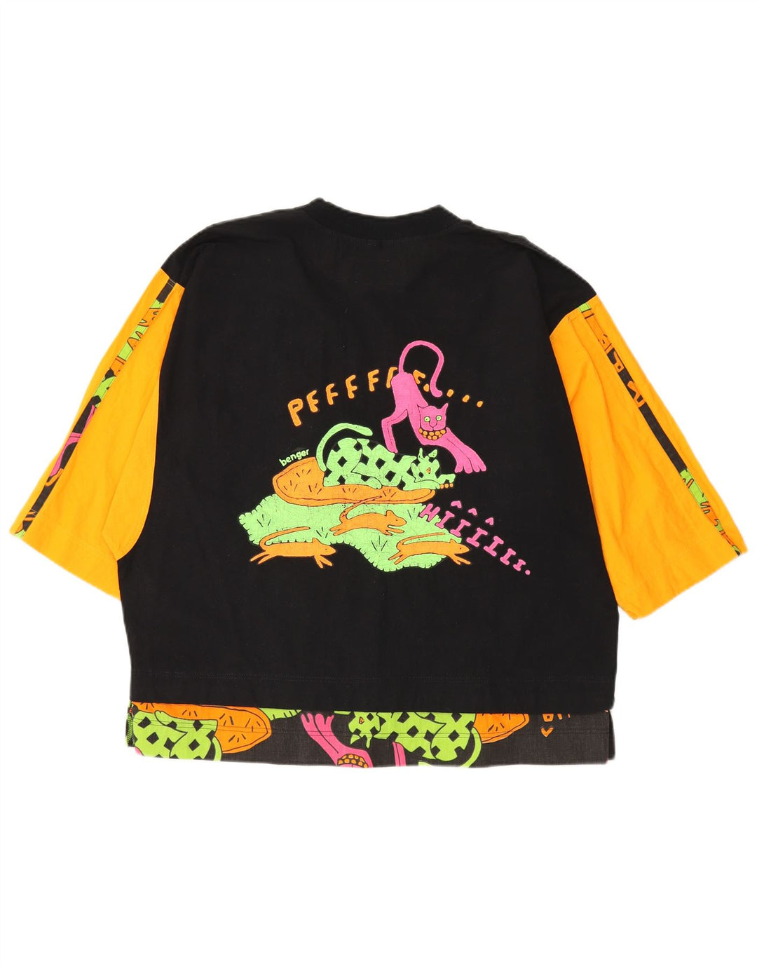 BENGER Womens Graphic Top 3/4 Sleeve EU 38 Medium Black Colourblock