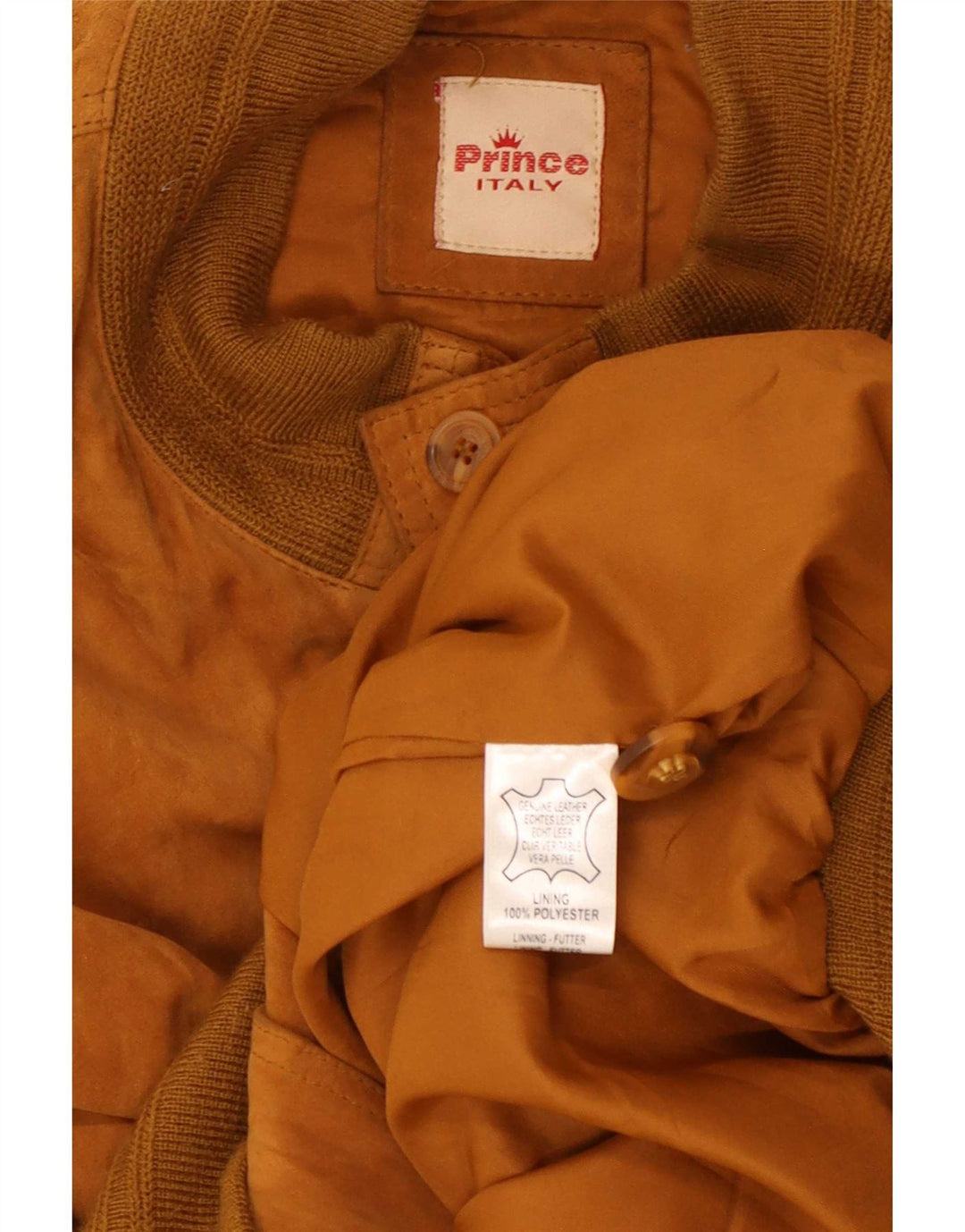 Prince Mens Suede Bomber Jacket UK 40 Large Beige Leather
