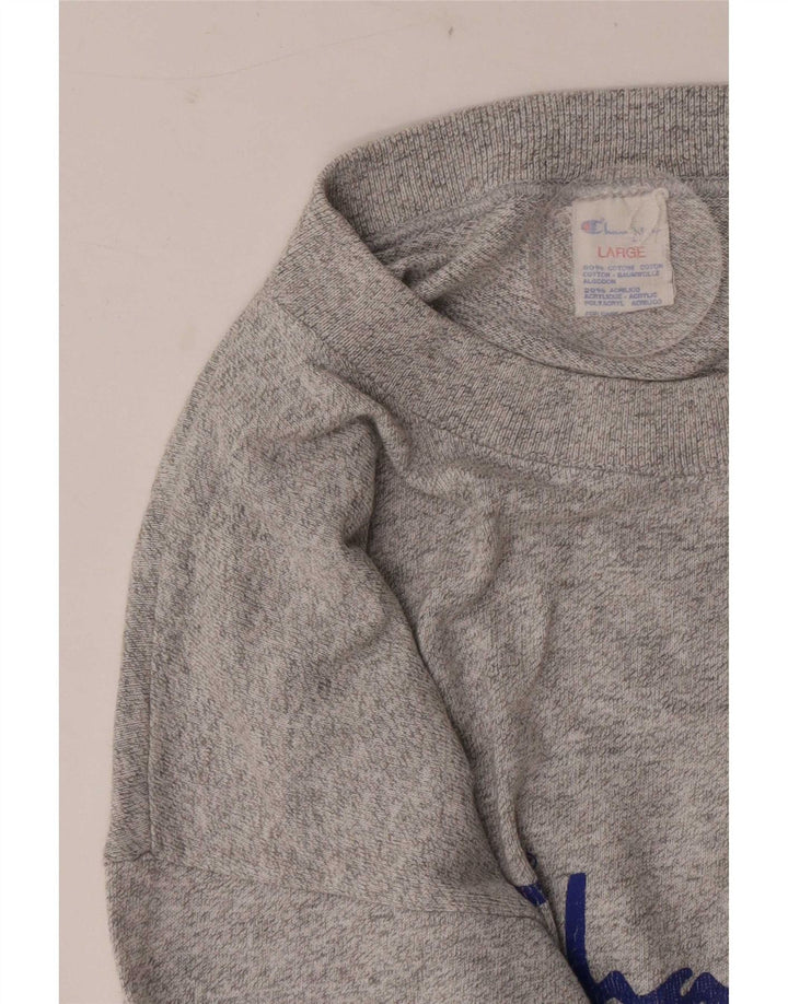 Champion Mens Graphic Top Long Sleeve Large Grey Flecked Cotton