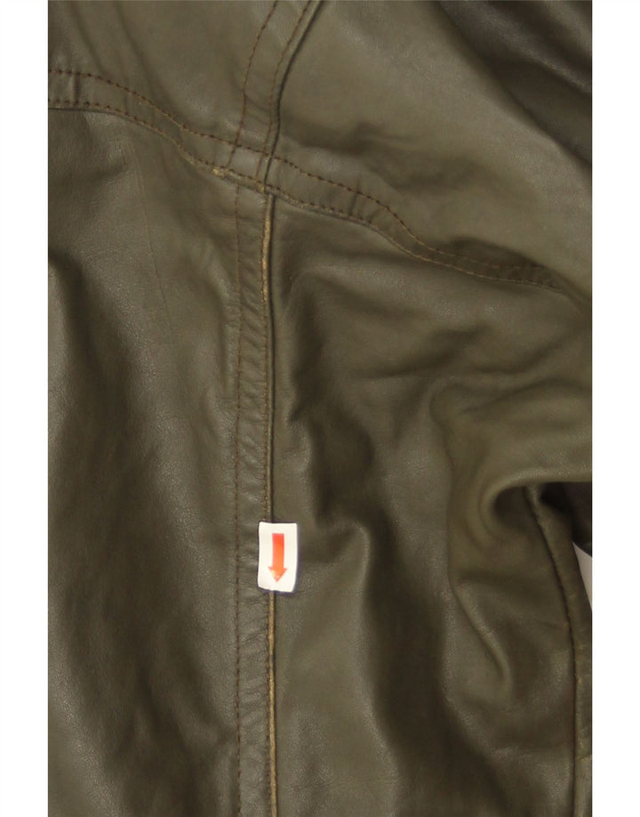 Vintage Mens Leather Jacket IT 50 Large Khaki Leather
