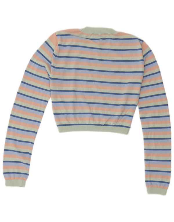 ZARA Womens Crop Crew Neck Jumper Sweater UK 8 Small Multicoloured Striped