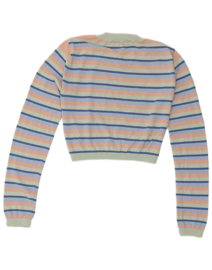 ZARA Womens Crop Crew Neck Jumper Sweater UK 8 Small Multicoloured Striped