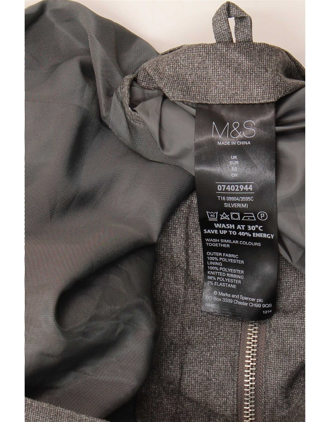 Marks & Spencer Mens Bomber Jacket UK 38 Medium Silver Polyester