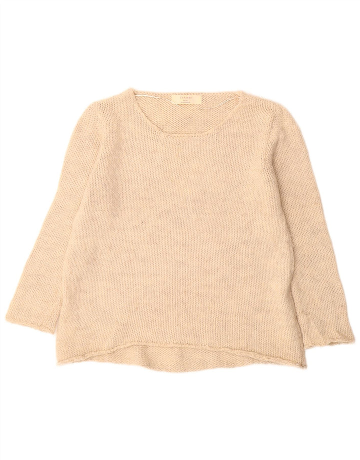 Zara Womens Boat Neck Jumper Sweater UK 14 Medium Beige Acrylic