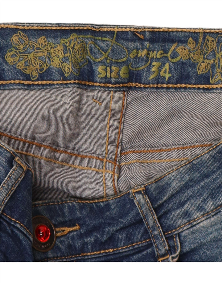 Desigual Womens Low Waist Joggers Slim Jeans W34 L32 Blue Patchwork