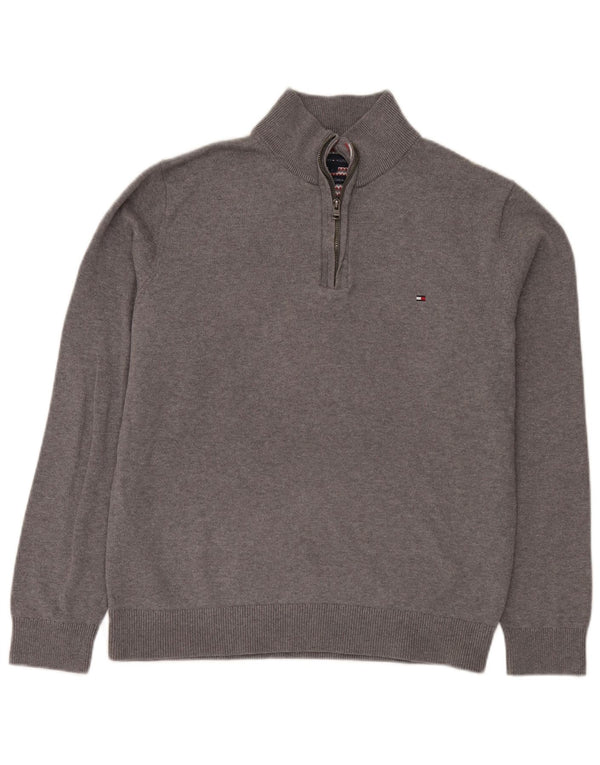 Tommy Hilfiger Mens Zip Neck Jumper Sweater Large Grey Cotton