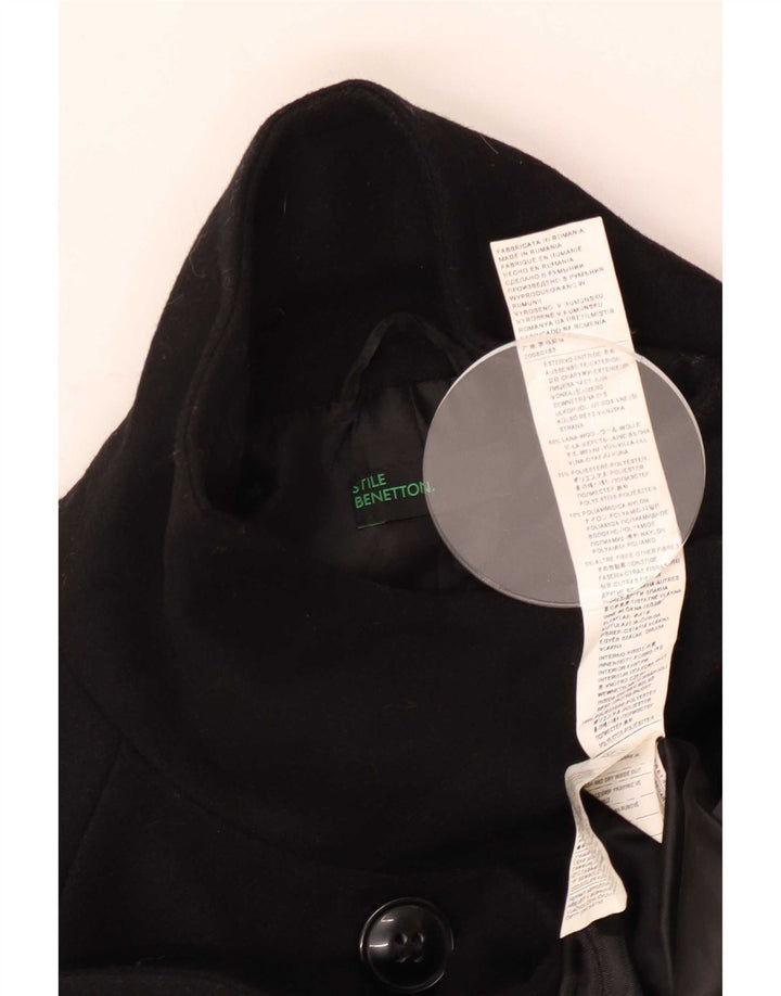 Benetton Womens Pea Coat IT 46 Large Black Wool