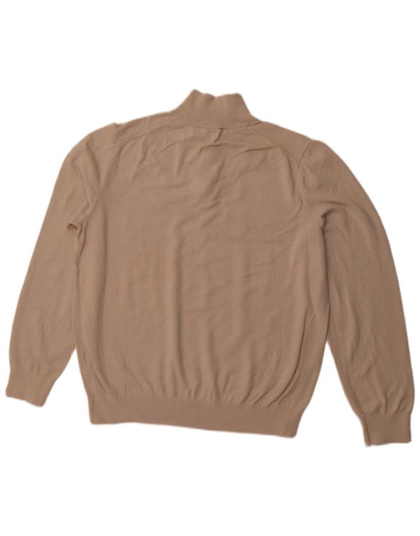 NAUTICA Mens Zip Neck Jumper Sweater Large Beige Cotton