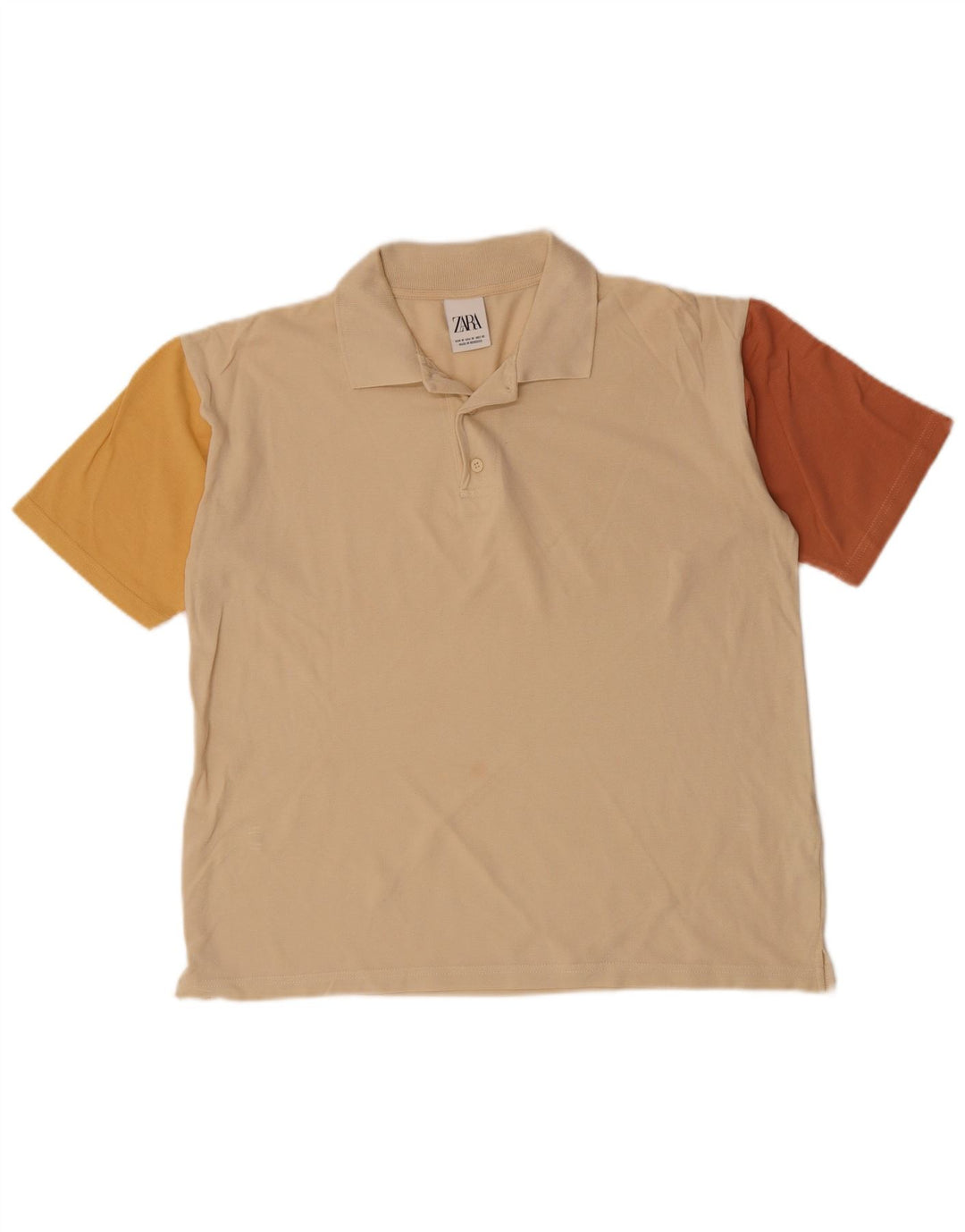 ZARA Mens Polo Shirt Medium Beige Colourblock Cotton