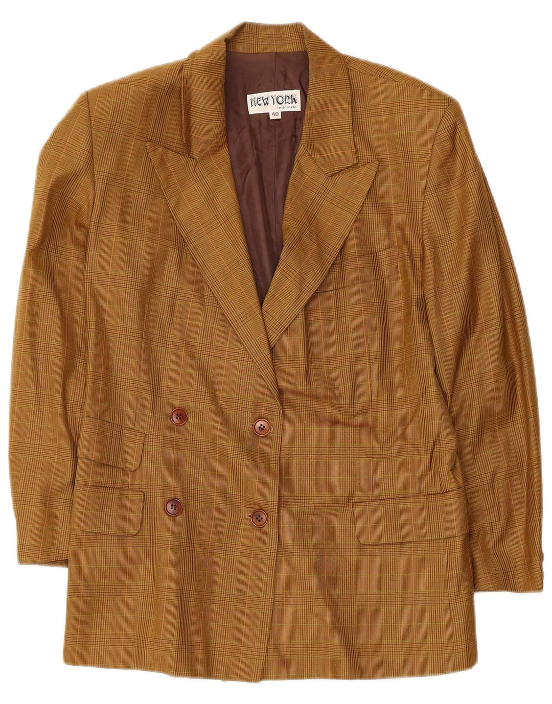 New York Industrie Womens Blazer Jacket IT 40 Small Beige Check
