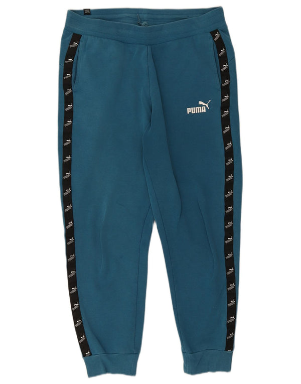 Puma Mens Graphic Tracksuit Trousers Joggers Medium Blue Colourblock Cotton