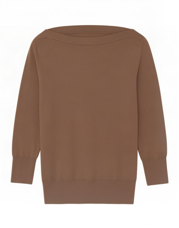 Gap Womens 3/4 Sleeve Boat Neck Jumper Sweater UK 10 Small Brown Cotton