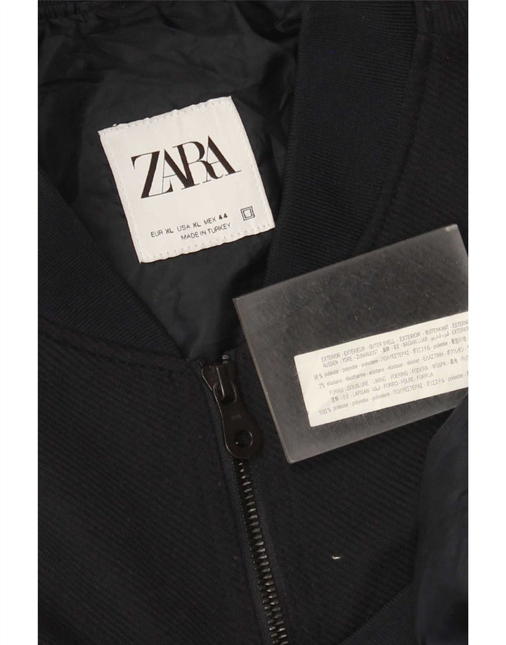Zara Mens Bomber Jacket UK 42 XL Navy Blue Polyester