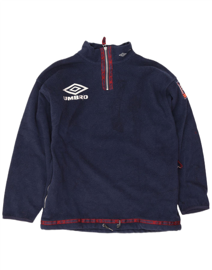 Umbro Mens Graphic Zip Neck Fleece Jumper Large Navy Blue Polyester