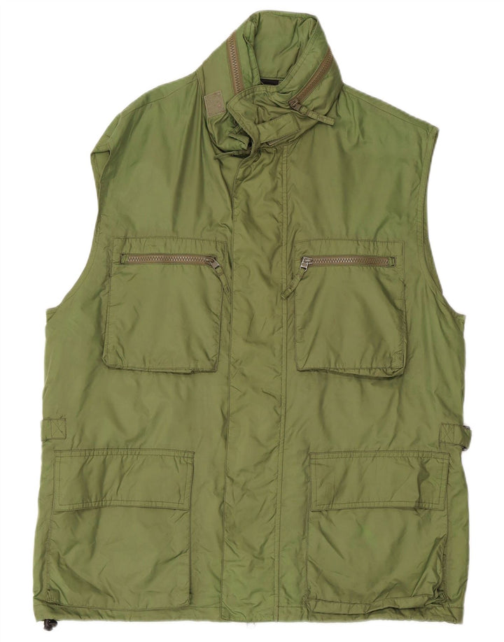 ALBERTO ASPESI Mens Hooded Utility Gilet UK 42 XL Green Nylon