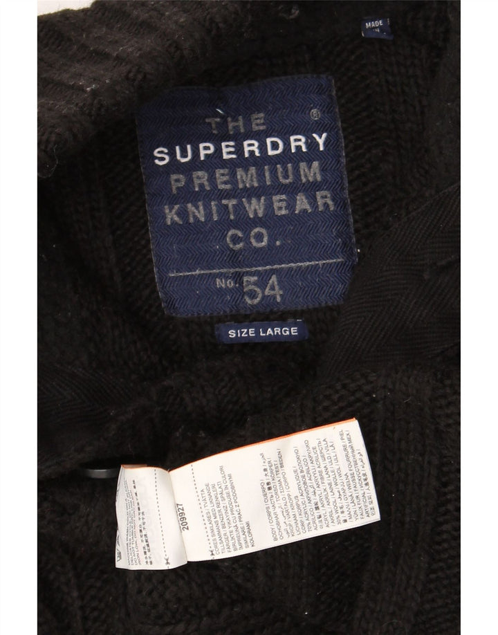 Superdry Mens Button Neck Jumper Sweater Large Black Acrylic