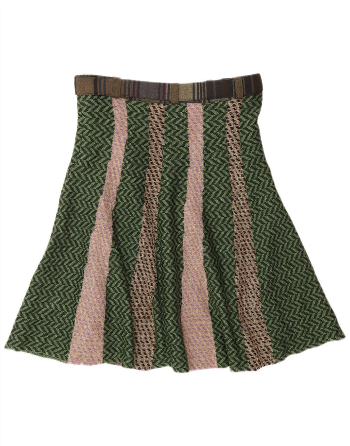 ETRO Womens Knit A-Line Skirt IT 44 Medium W30 Green Chevron Acetate