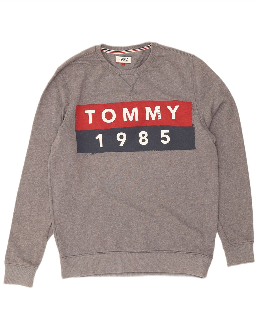 TOMMY HILFIGER Mens Graphic Sweatshirt Jumper Large Grey Cotton