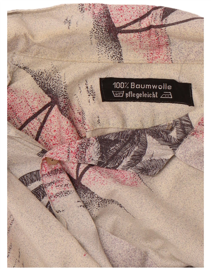 VINTAGE Mens Hawaiian Short Sleeve Shirt Large Beige Floral Cotton