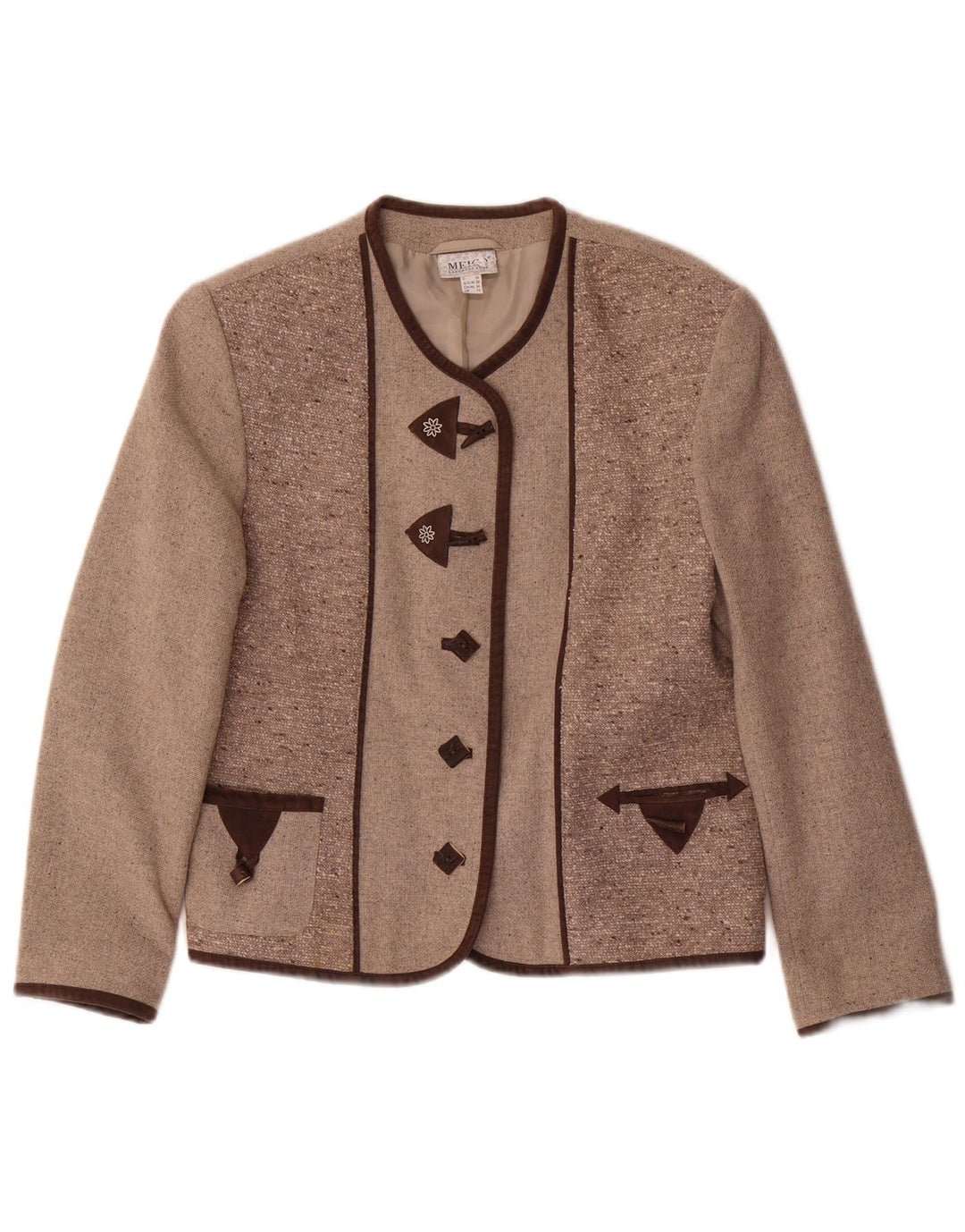 Meico Womens 5 Button Blazer Jacket UK 12 Medium Brown Polyester