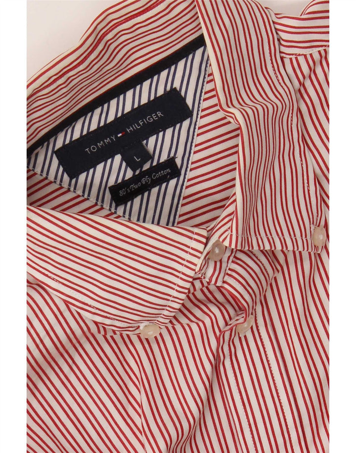 Tommy Hilfiger Mens Shirt Large Red Striped Cotton