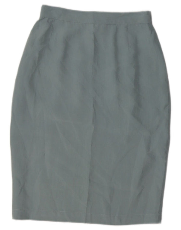 Vintage Womens Pencil Skirt UK 8 Small W24 Blue Silk