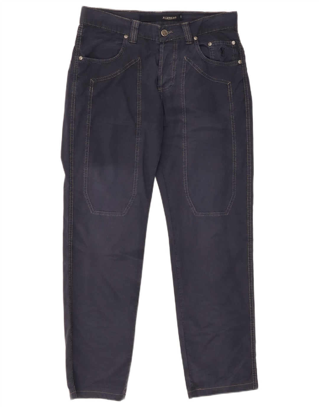 JECKERSON Mens Straight Casual Trousers W32 L28 Navy Blue Cotton