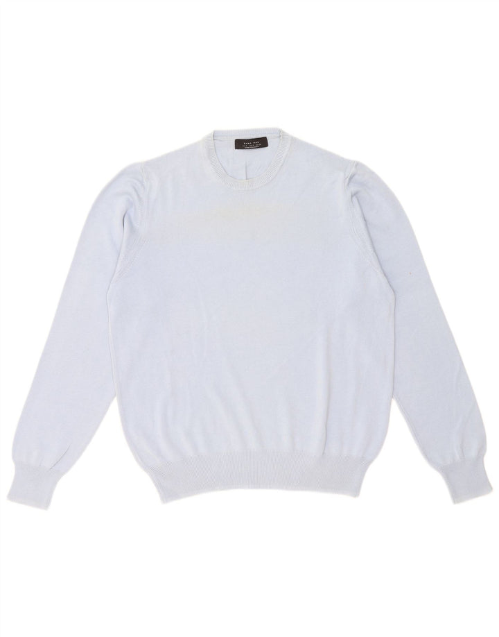 Zara Mens Crew Neck Jumper Sweater Medium Blue Cotton