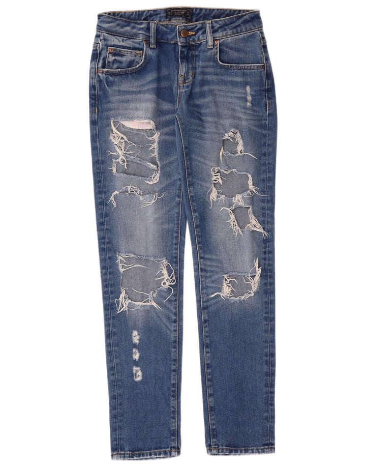 Zara Womens Distressed Tapered Jeans EU 34 2XS W24 L30 Blue Grunge