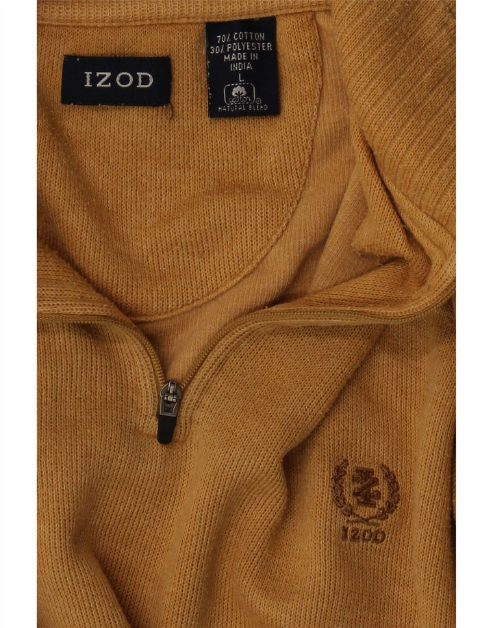 IZOD Mens Zip Neck Jumper Sweater Large Brown Cotton Vintage Izod and Second-Hand Izod from Messina Hembry 