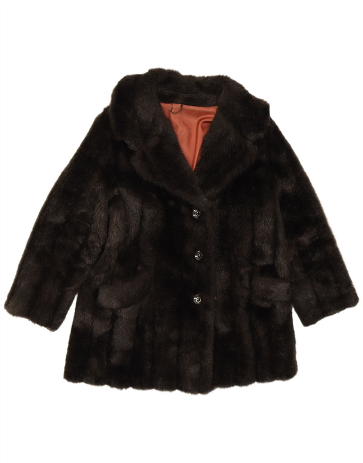 CZARINA Womens Faux Fur Overcoat UK 12 Medium Black Modacryl