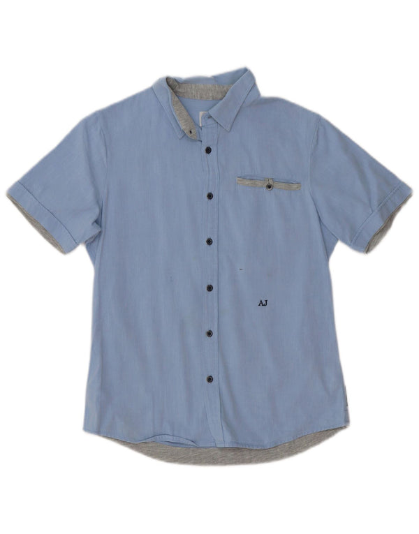 Armani Junior Boys Short Sleeve Shirt 12-13 Years Blue Cotton