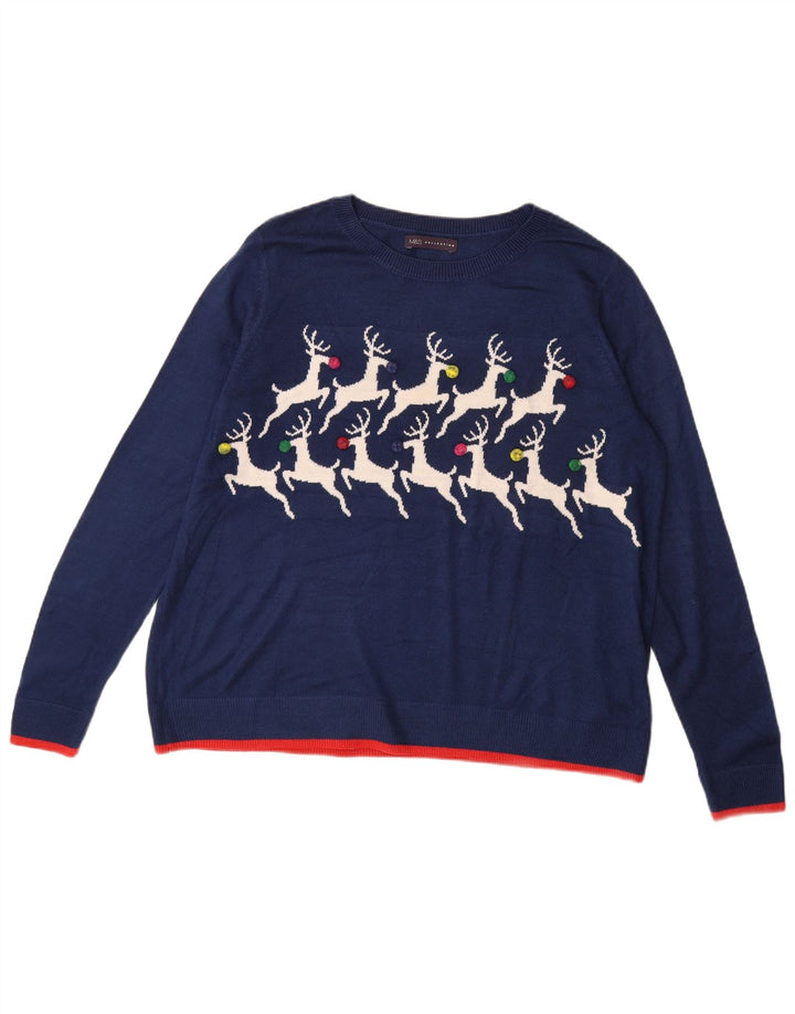 MARKS & SPENCER Womens Boat Neck Jumper Sweater UK 16 Large Navy Blue