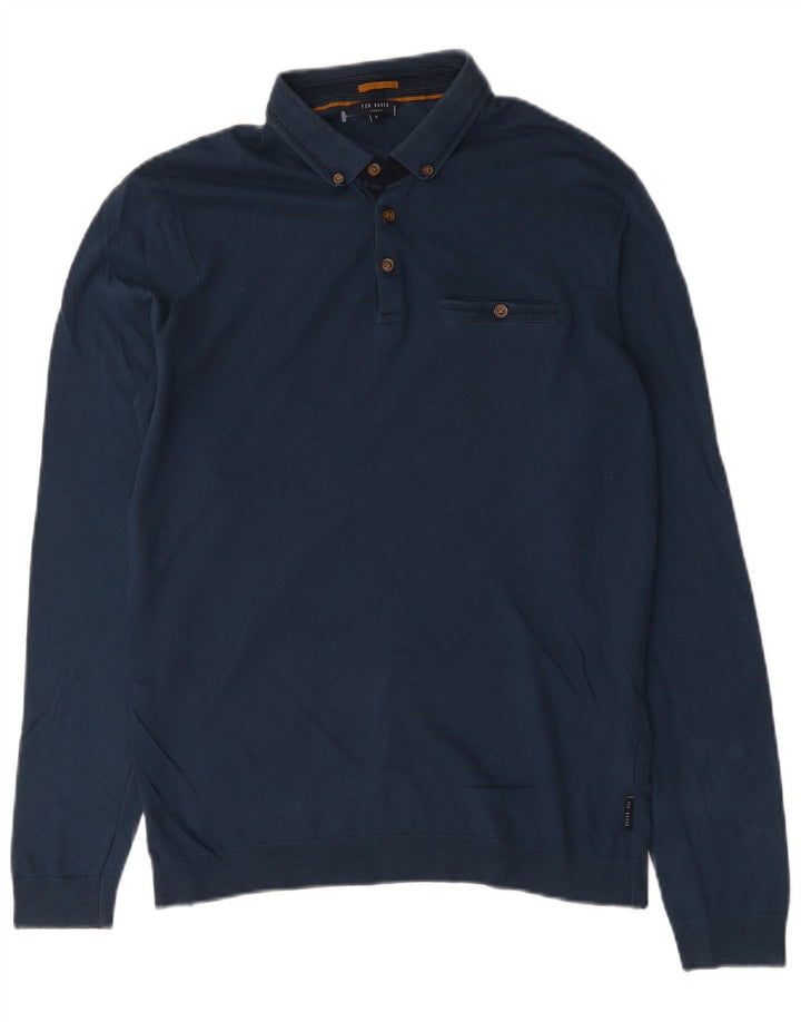 Ted Baker Mens Long Sleeve Polo Shirt Size 3 Medium Navy Blue Cotton