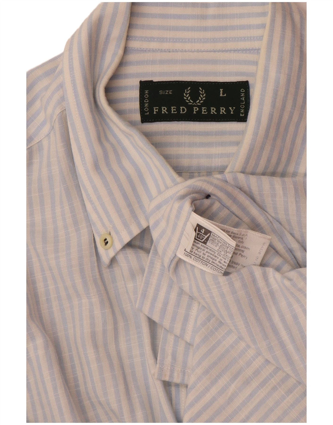 Fred Perry Mens Shirt Large Blue Pinstripe Cotton