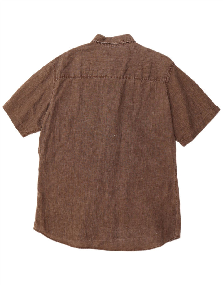 MARLBORO CLASSICS Mens Short Sleeve Shirt 2XL Brown Linen